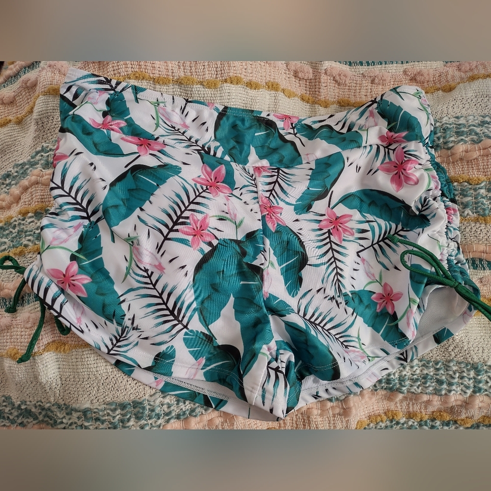 Tropical print boy short swim bottoms